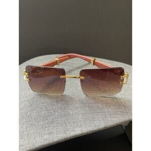Sunglasses Unisex Square Wood Grain Style Frame Brown UV 400 Gold Tone Cheetah